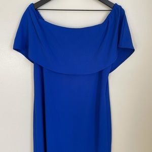 Off the shoulder dress. Comes in black or blue. Size M